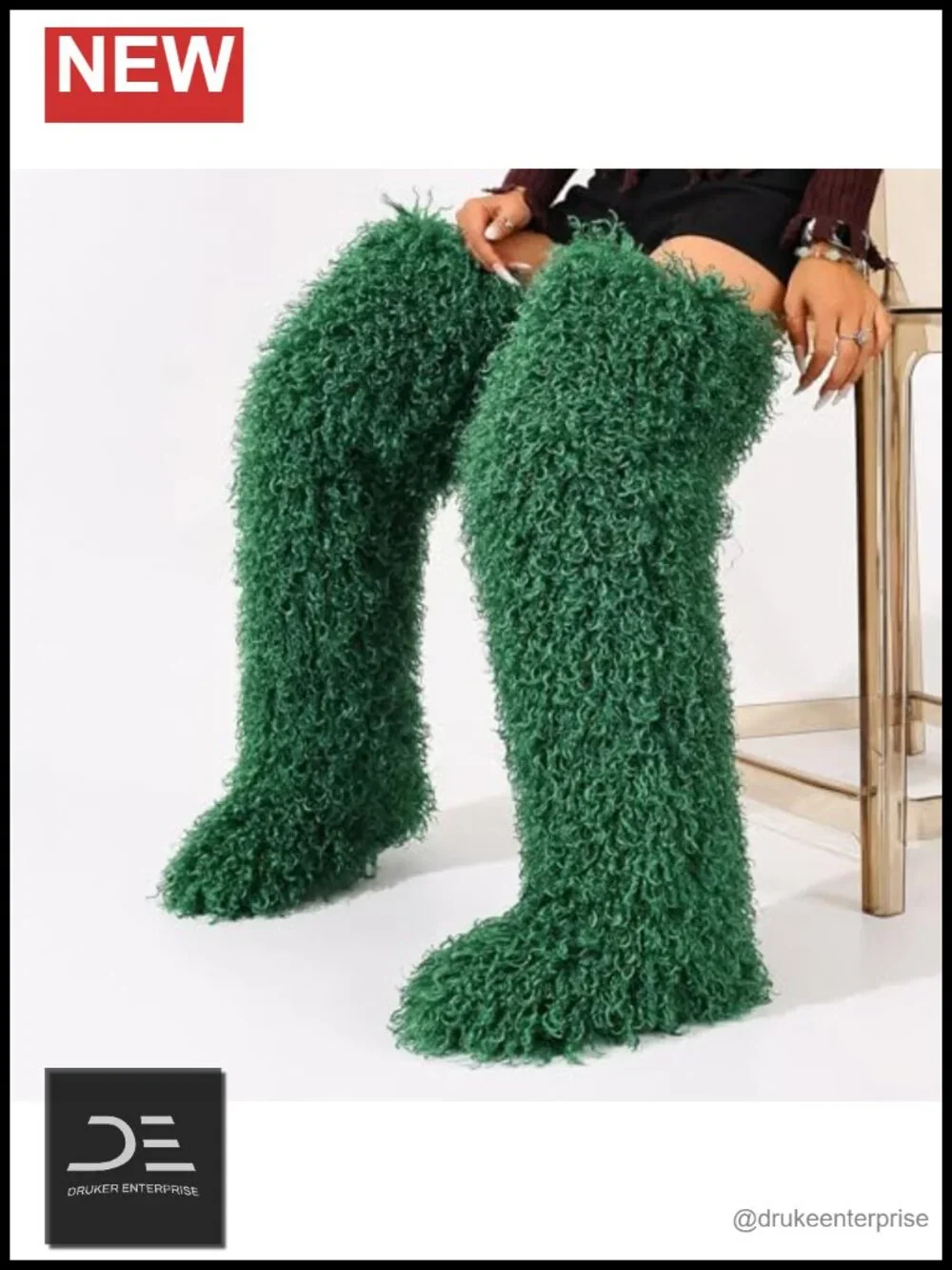 Faux Fur Over-the-Knee Boots Fluffy Shaggy Long Winter Boots